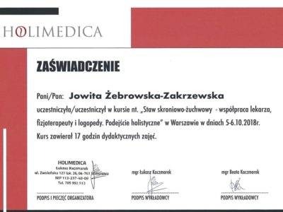 <span>lek. dent. Jowita Żebrowska-Zakrzewska</span><br/><small>właściciel</small> Jowita Żebrowska Zakrzewska certyfikaty 5